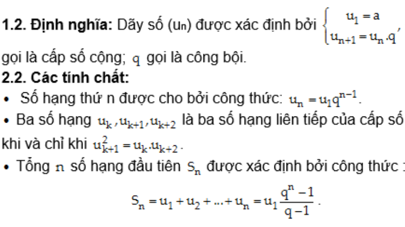 công thức cấp số cộng và cấp số nhân