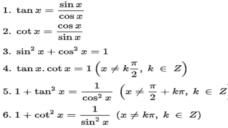6 công thức lượng giác cơ bản