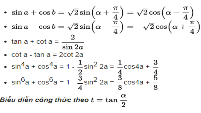 6 công thức lượng giác cơ bản