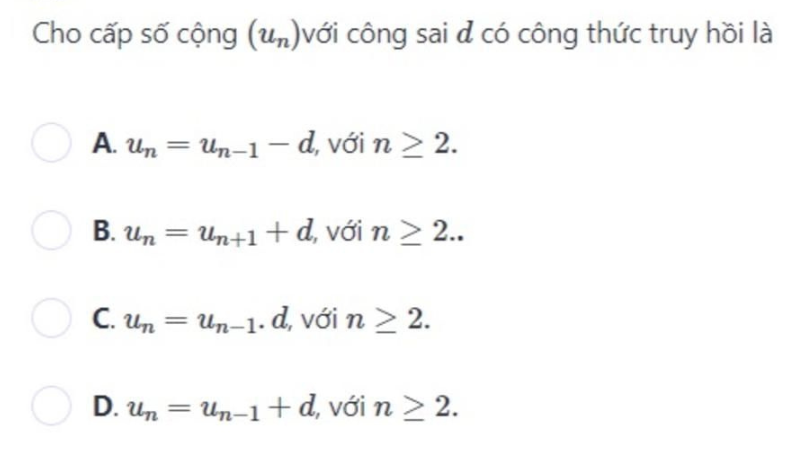 công thức truy hồi cấp số cộng